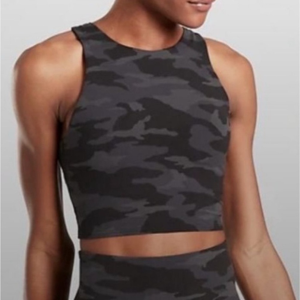 Athleta Conscious Camo Print Crop Sports Bra Top Size Small Black/Gray